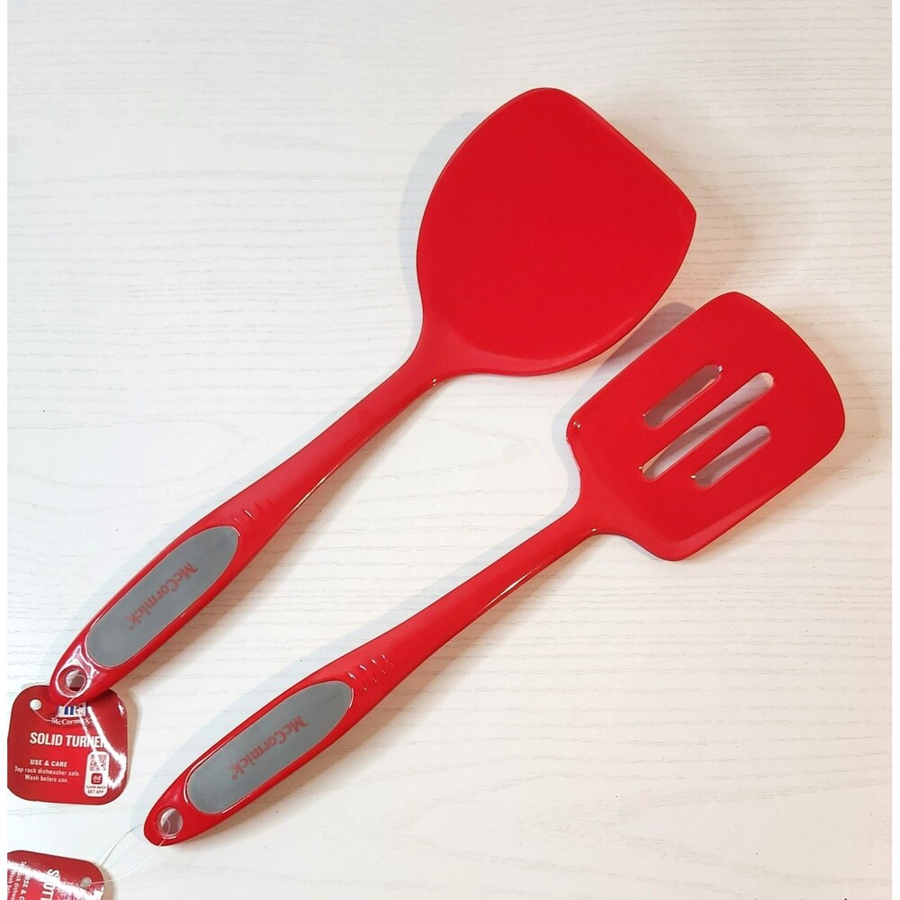 McCormick 2-Piece Red Silicone Turner Set -Solid & Slotted Spatulas-New w Tags